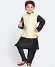 JBN Creation Full Sleeves Solid Coordinating Kurta & Pyjama With Ethnic Motif Printed Nehru Jacket Set - Cream & Black