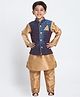JBN Creation Full Sleeves Solid Coordinating Kurta & Pyjama With Zari Work Detailed Nehru Jacket Set - Blue & Gold