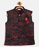 Vastramay Jacquard Sleeveless Floral Printed Nehru Jacket - Black