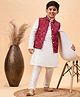 Vastramay Silk Full Sleeves Solid Kurta & Pyjama With Floral Embroidered & Sequins Embellished Nehru Jacket Set - Maroon & White