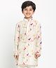 Vastramay Muslin Woven Full Sleeves Floral Printed Lace Embellished Kurta - Cream