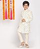 Vastramay Silk Full Sleeves Mirror Work Detailed Sherwani & Pyjama Set - Cream