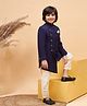 Vastramay Silk Blend Full Sleeves Solid Kurta & Pyjama With Sherwani Set - Blue & Cream
