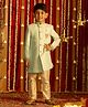 Vastramay Silk Full Sleeves Floral Placket Embroidered Sherwani & Pyjama Set - Aqua Blue & Cream