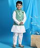 Vastramay Full Sleeves Solid Coordinating Kurta & Pyjama With Floral Motif Printed Nehru Jacket Set - Green & White