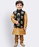 Vastramay Full Sleeves Solid Coordinating Kurta & Pyjama With Rose Motif Designed Nehru Jacket Set - Black & Gold