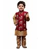 Vastramay Silk Blend Full Sleeves Solid Kurta Pyjama With Floral Foil Printed Nehru Jacket Set - Maroon & Gold