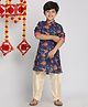 Vastramay Full Sleeves Floral Printed Kurta With Solid Pyjama Set - Navy Blue & Cream