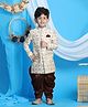 Vastramay Silk Jacquard Full Sleeves Floral Embroidered Sherwani & Dhoti Set - Beige & Brown
