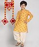 Vastramay Silk Full Sleeves Floral Printed Kurta & Patiala Set - Mustard Yellow & Cream