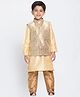 JBN Creation Silk Full Sleeves Ethnic Motif Printed Kurta With Solid Pyjama & Floral Embroidered Nehru Jacket Set - Gold