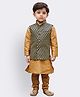 JBN Creation Silk Full Sleeves Solid Kurta & Pyjama With Ethnic Motif Printed Nehru Jacket Set - Black & Gold