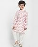 Vastramay Muslin Full Sleeves Feather Printed & Lace Embellished Kurta Pyjama Set - Cream
