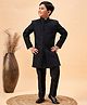 Vastramay Silk Full Sleeves Self Design Shimmered Sherwani & Pant Set - Black