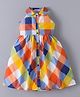Mark & Mia Sleeveless Halter Neck Front Open Checkered Frock - Multicolor