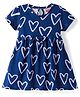 Babyhug Single Jersey Knit Half Sleeves Heart Printed Frock with Bow Applique - Navy Blue