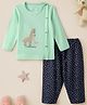 Nauti Nati Cotton Full Sleeves Giraffe Patch Embroidered Tee & Polka Dots Printed Trousers Set - Green