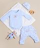 Nauti Nati Cotton Full Sleeves Deer Printed Onesie & Joggers With Cap Set - Blue
