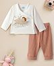 Nauti Nati Cotton Full Sleeves Bear Patch Embroidered Tee & Self Design Trousers Set - White
