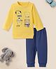 Nauti Nati Cotton Full Sleeves Teddy Bear Printed Tee & Solid Joggers Set - Yellow