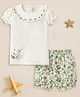 Nauti Nati Cotton Half Sleeves Floral Embroidered Top With Shorts Set - Off White & Green