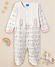 Nauti Nati Soft Cotton Knit Full Sleeves Bunny Printed Sleepsuit - White