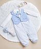 Nauti Nati Soft Cotton Full Sleeves Striped  Romper With Attached Waistcoat & Bow - White