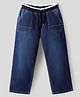 Pine Kids Full Length Solid Color Denim Jeans with Ribbed Waist - Blue