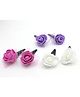 Milyra Diwali Festive Theme Pair Of 3 Flowers Embellished Hair Clips - Pink Purple & White
