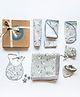 Cocoon Care Apple-Printed Baby Essentials Set  Blanket, Swaddle, Hooded Towel, Wash Cloth, Terry Bib, Burp Cloth & Cap | Metallic