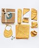 Cocoon Care geometric-Printed Baby Essentials Set  Blanket, Swaddle, Hooded Towel, Wash Cloth, Terry Bib, Burp Cloth & Cap | Yellow