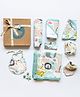 Cocoon Care Animal-Printed Baby Essentials Set  Blanket, Swaddle, Hooded Towel, Wash Cloth, Terry Bib, Burp Cloth & Cap | Multicolor