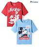 HoneyHap Disney Terry Knit Half Drop Shoulder Sleeves T-Shirts With Mickey & Friends Graphics Pack of 2 - Light Blue & Red