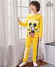 HoneyHap Disney Single Jersey Knit Full Sleeves Night Suit with Mickey Mouse Graphic - Yellow