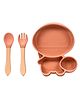 Adore Ninja ! SIlicon Suction Plate with fork and spoon - Olio Orange