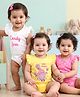 Babyhug 100% Cotton Knit Frill Sleeves Polka Dots & Hear Printed Onesies Pack of 3 - White Dark Pink & Yellow
