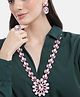 Mansiyaorange Rhodium Plated Pink Color Crystal AD Gemstone-Studded Jewelry Set With Adjustable Ring & Earrings