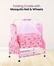 Vehicle Printed Folding Cradle with Mosquito Net & Wheels - Pink