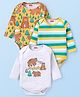 Babyhug Interlock Knit Full Sleeves Striped & Bear Printed Onesies Pack of 3 - Yellow & Light Grey