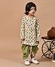 MoMaa Pure Cotton Full Sleeves Elephants Printed Dhoti Kurta Set - Cream & Green