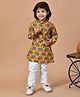 MoMaa Pure Cotton Full Sleeves Elephants Printed Kurta & Pyjama Set - Mustard Yellow & White