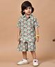MoMaa Pure Cotton Half Sleeves Camels Printed Shirt & Shorts Set - Green