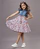 Ishki Pushki Cotton Cap Sleeve Floral Printed Denim Dress With Belt -Blue