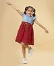 Ishki Pushki Cotton Cap Sleeves Denim Dress With Belt - Red