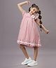 Ishki Pushki Cotton Cap Sleeves Striped With Corsage Dress - Red
