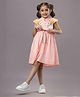 Ishki Pushki Cotton Half Sleeve 3D Flower Embroidered Dress With Belt - Peach