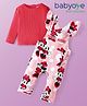 Babyoye Disney Single Jersey Knit Dungaree & Full Sleeves T-Shirt With Minnie Mouse Graphics & Badge Detailing - Dark Pink