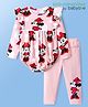 Babyoye Disney Interlock Knit Full Sleeves Onesie & Legging With Minnie Mouse Graphics & Frill Detailing - Pink