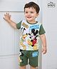 Babyhug Disney Cotton Knit Half Sleeves T-Shirt & Shorts Set With Mickey Mouse Graphics - Mint Dark Green
