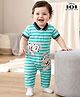 Babyhug Disney  Interlock Knit Half Sleeves Collared Romper with Stripes & 101 Dalmatians Graphics - White